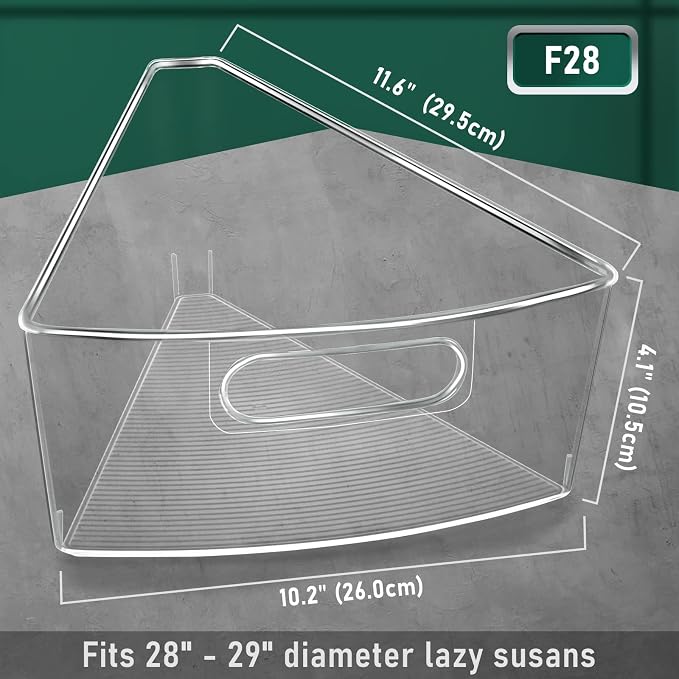 JEISSLIA Lazy Susan Cabinet Organizer Bins for 26"/ 28"/ 32" Diameter Corner Organizer, Plastic Cabinet Storage Bin, 1/8 Wedge - Food Safe, BPA Free, with Non-Slip Pads (for 28" Diameter, 6 Pack)