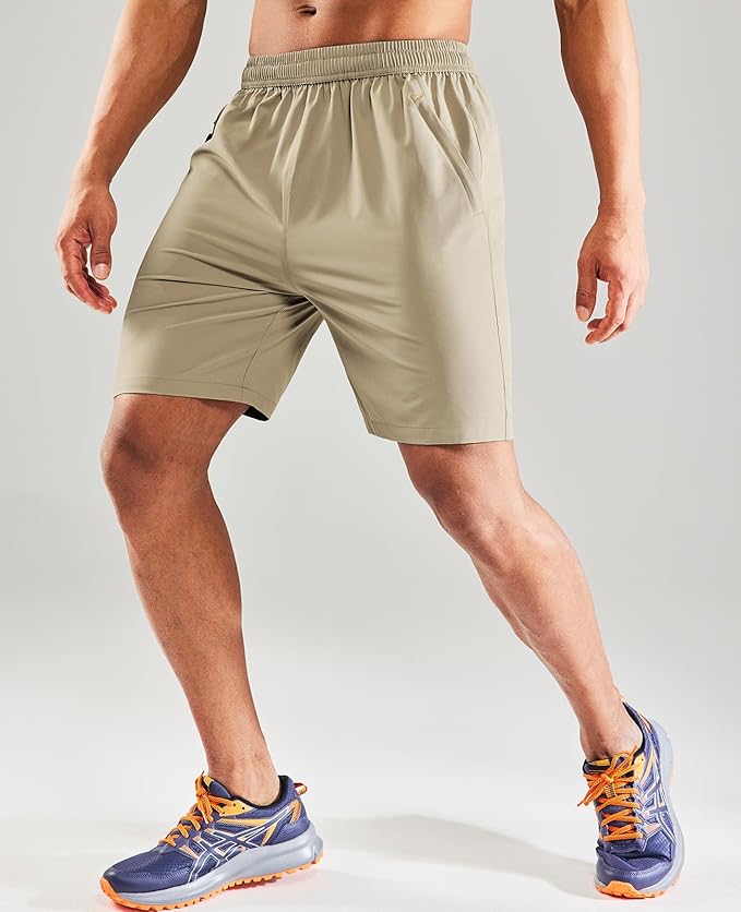 MIER Men's Quick Dry Running Shorts with Zipper Pocket, Elastic Waist Athletic Workout Exercise Fitness Shorts, 7 Inch