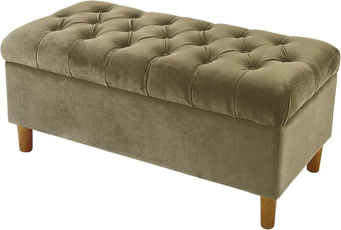 Homepop Home Decor | Tufted Ainsley Button Storage Ottoman Bench with Hinged Lid | Ottoman Bench with Storage for Living Room & Bedroom,Light Sage Green Velvet