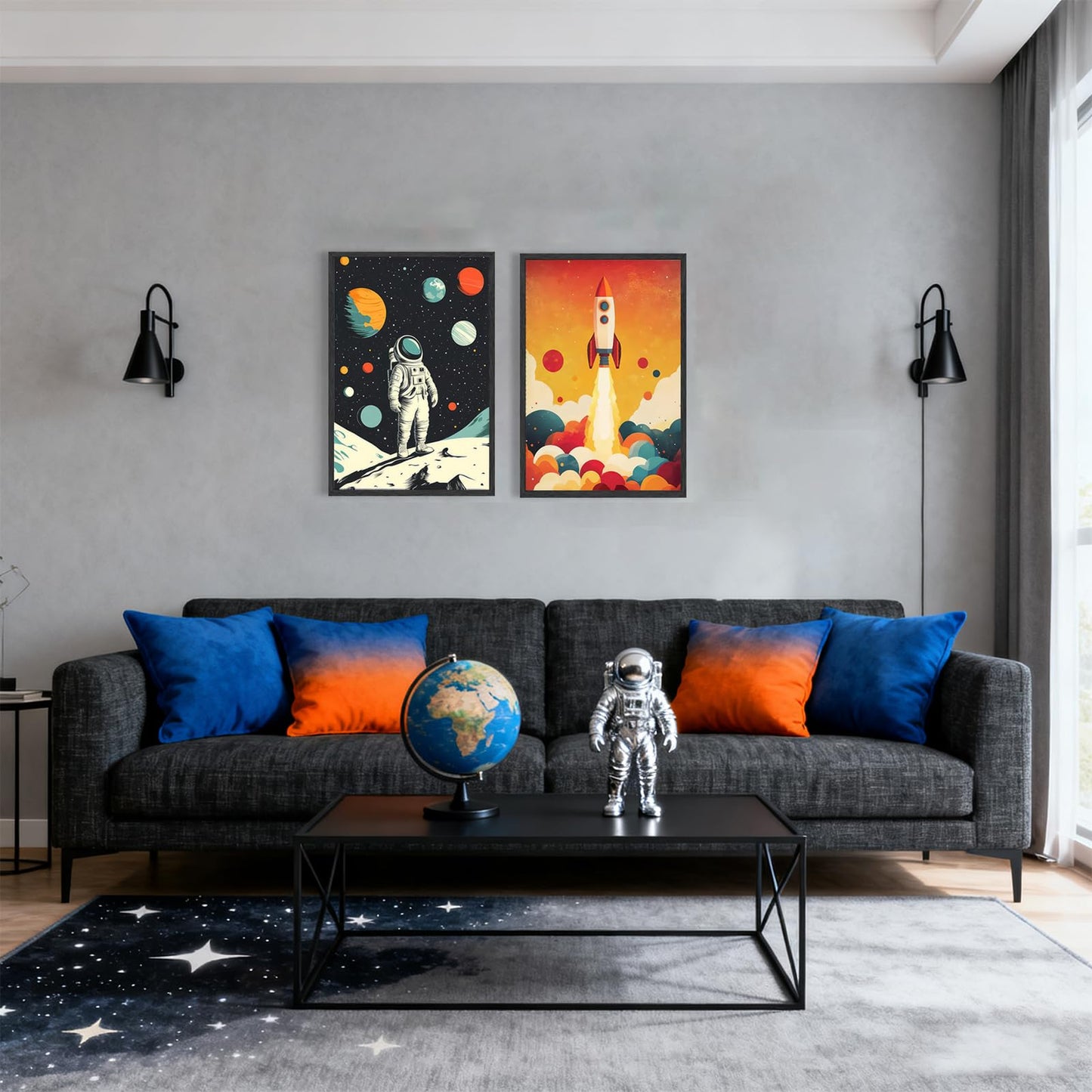2 PCS Astronaut Wall Art Children'S Astronaut Canvas Pictures Kids Spaceman Posters Printing Artwork Rocket Paintings Wall Decor for Teen Boys Room Living Room Bedroom Decoration 8X10 In Poster