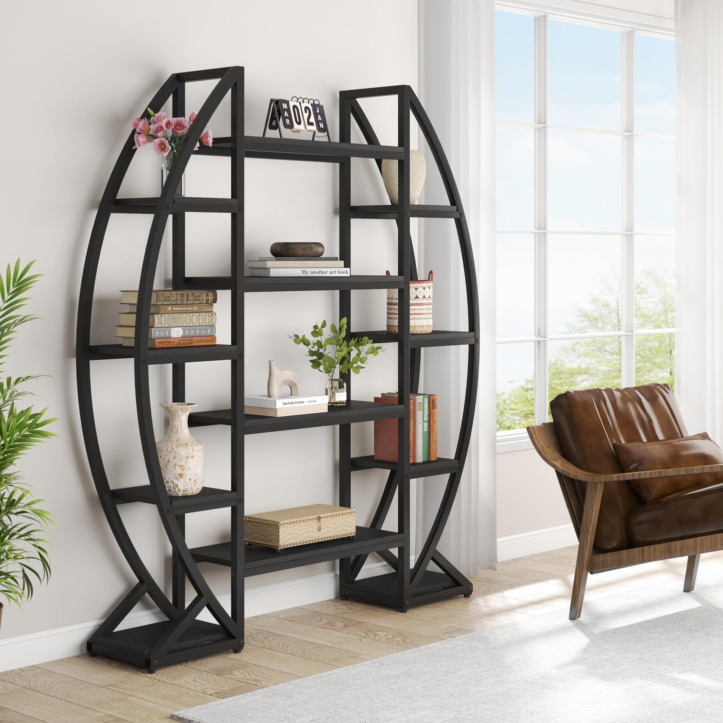 Tribesigns Curved Plant Stand Indoor, 8 Tiered Large Metal Plant Shelf, 69" Tall Industrial Flower Pot Stand Display Rack for Indoor Living Room, Balcony, Patio (Black)