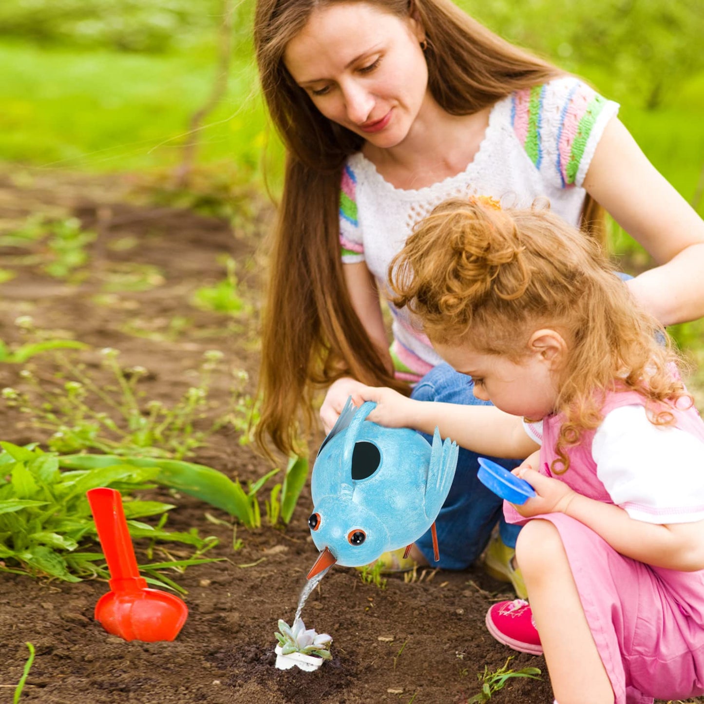 Metal Cute Bird Watering Can for Indoor/Outdoor Plants,Garden Functional Small Watering Can Decor, Decorative Watering Kettle Planter for House Plant Garden Flower,Kids 1.8L 1/2 Gallon Watering Pot,