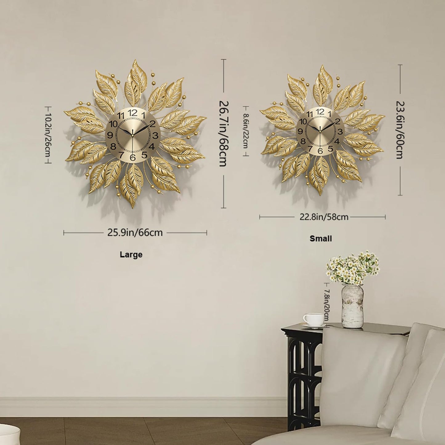 FIXNEO Gold Wall Clock Sunburst,23 Inch Mid Century Decorative Modern Wall Clocks Battery Operated Sunburst Large Handmade Home Art Decor for Living Room,Corridor,Staircase,Kitchen&Thoughtful Gift