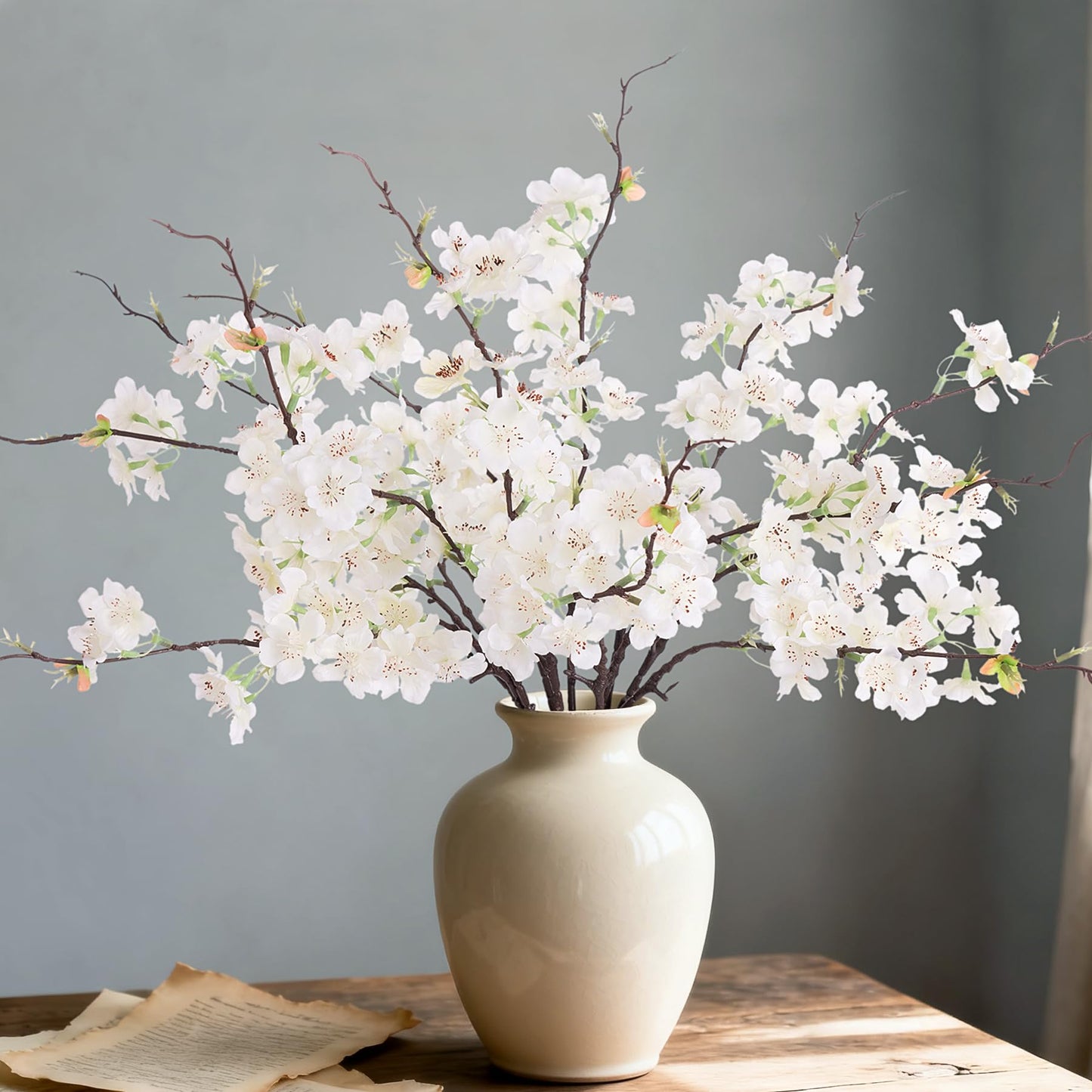 INXUGAO 12 PCS Faux Cherry Blossom Branches Decor 18.11 Inch Fake Artificial Cherry Flowers for Home Indoor Decoration Vase Arrangement Table Living Room Bedroom Spring Decor