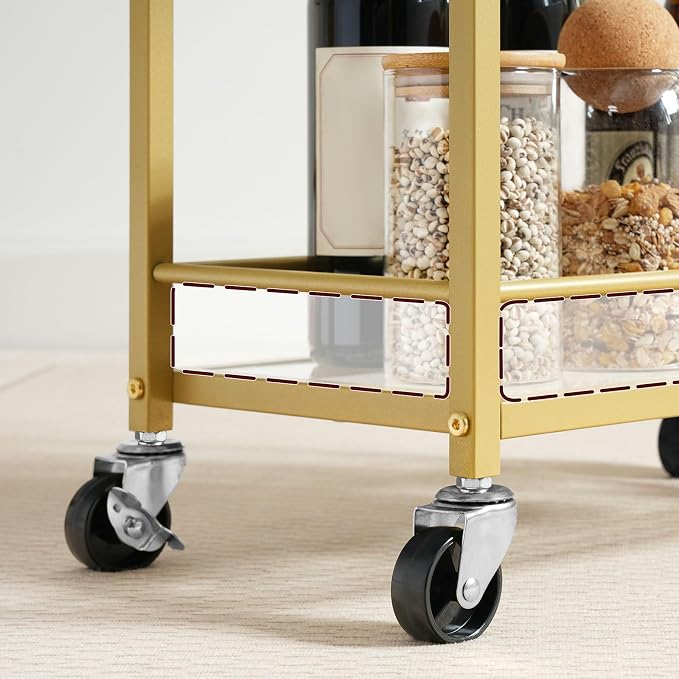 MAHANCRIS Bar Cart for The Home, 3-Tier Drink Cart on Wheels, Home Bar Serving Cart, Mini Bar Cart for Small Space, Kitchen, Dining Room, Gold RCJ40B01