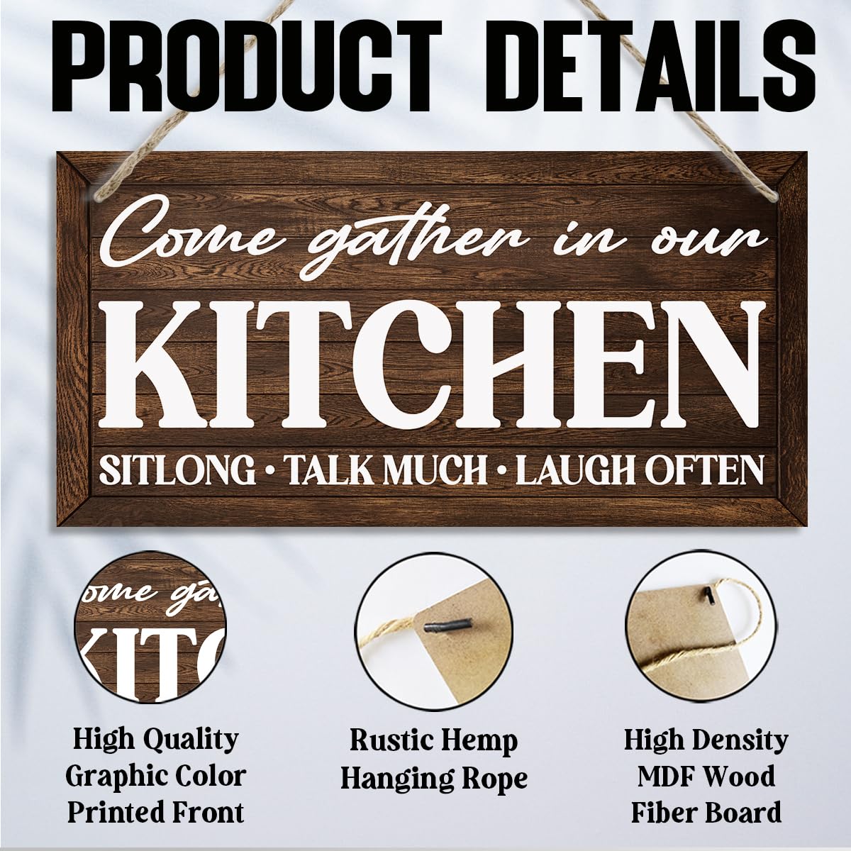 Rustic Kitchen Decor Signs Wall Art - Come Gather in Our Kitchen, Gather Signs for Home Decor, Farmhouse Living and Dining Room Wall Decor, Housewarming Gifts, Retro Wall Art 11.8 * 5.9 in