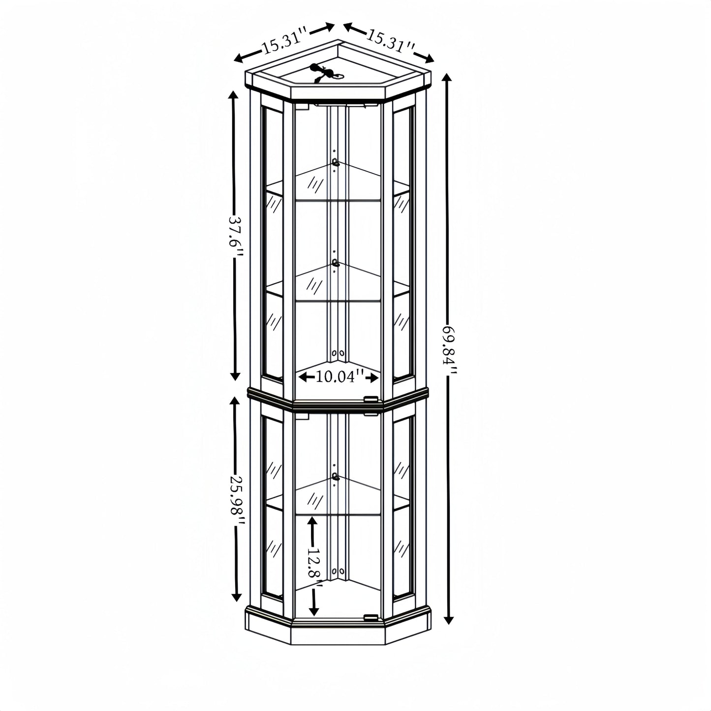 KEIKI 70" Corner Glass Display Cabinet with Adjustable Shelves, for Collectibles, Storage Curio Cabinet with Side-Hung Pane Doors, 5-Tier Showcase Display Case, Easy Assembly, for Living Room, White
