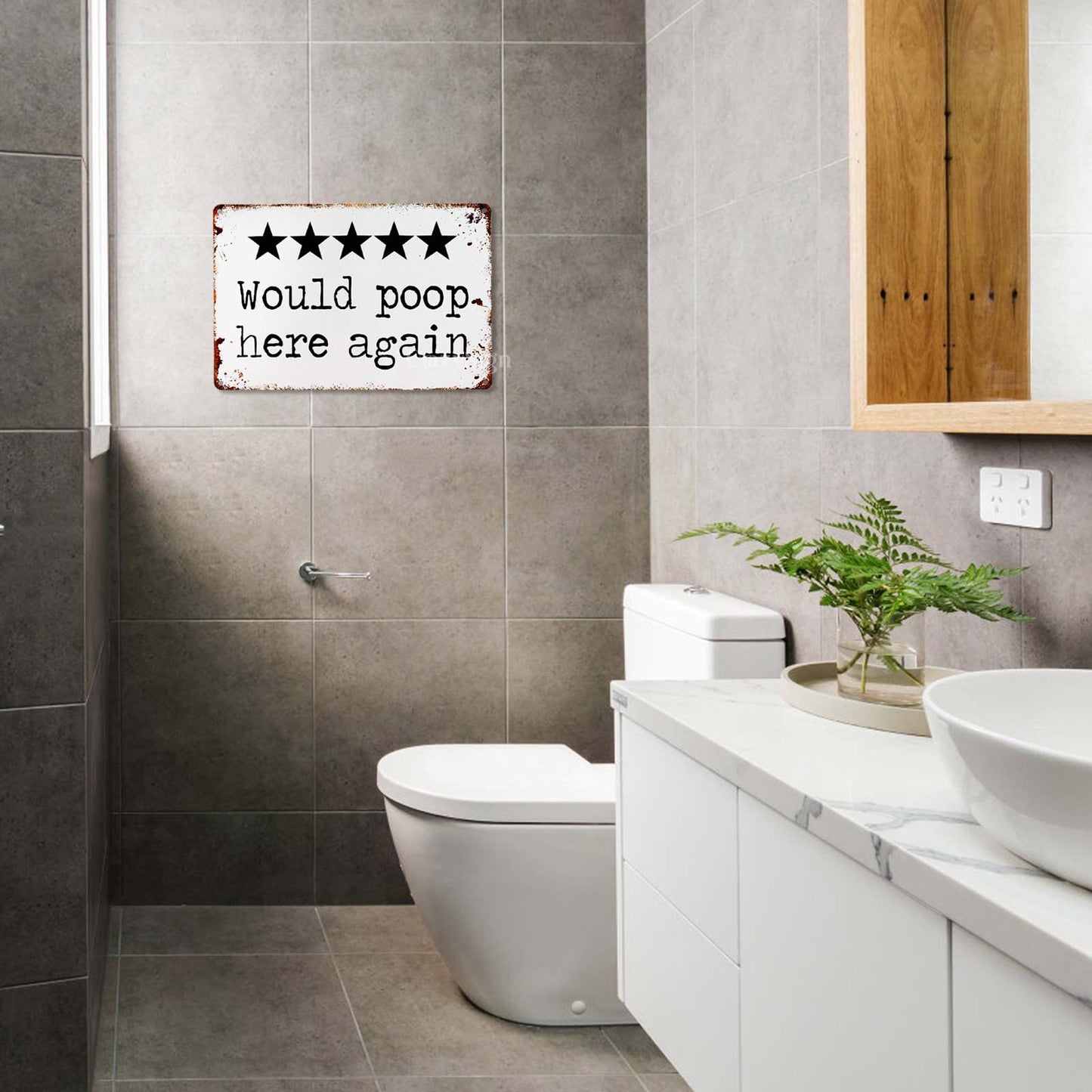 CrazySign Would Poop Here Again - Funny Five Star Rating Bathroom Sign Decor - Indoor Outhouse Bathroom Door Wall Art 8 x 12 Inch (221)