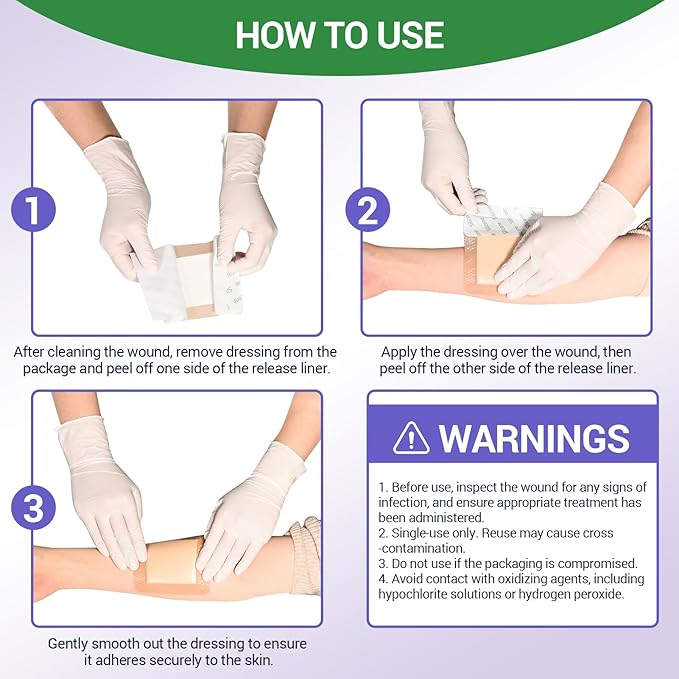 Silicone Foam Dressing 4" x 4" with Border, High Absorbency Wound Bandage, Gentle Adhesion, Soft Breathable Silicone Bandages for Wound Care, Pack of 10