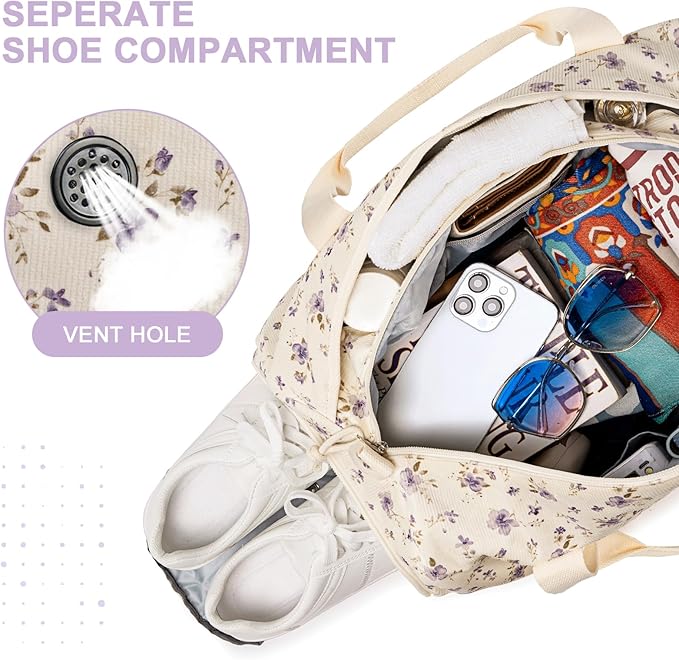 Duffle Bag for Gym Sports Women Girls Workout Travel Bag Weekender with Shoe Compartment and Wet Pocket