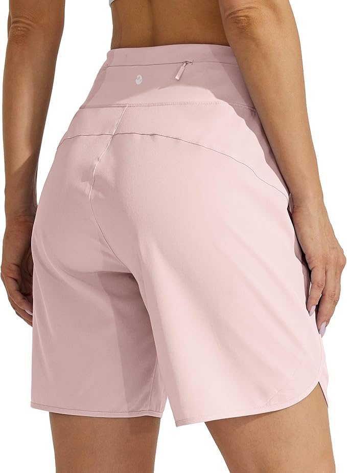 Willit Women's 7" Athletic Running Shorts Long Workout Hiking Shorts Quick Dry High Waisted Active Zipper Pocket(Large)