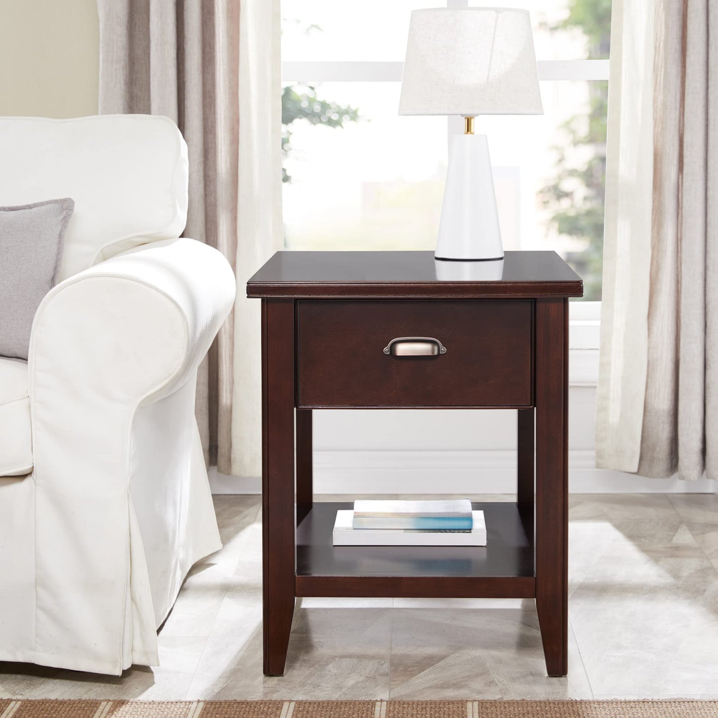 Leick Home Laurent Solid Wood Side Table with Hidden Compartment, Chocolate Cherry Brown, Perfect for Living Rooms, Bedrooms, and Offices, 10507-SC