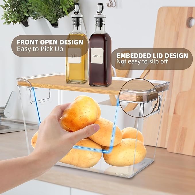 2 Set Pantry Organizers and Storage - Stackable Pantry Storage Bin Containers for Potato, Onion, Garlic, Fruit, Vegetable, Produce - Clear Front Open Kitchen Under Sink Organizer with Lid