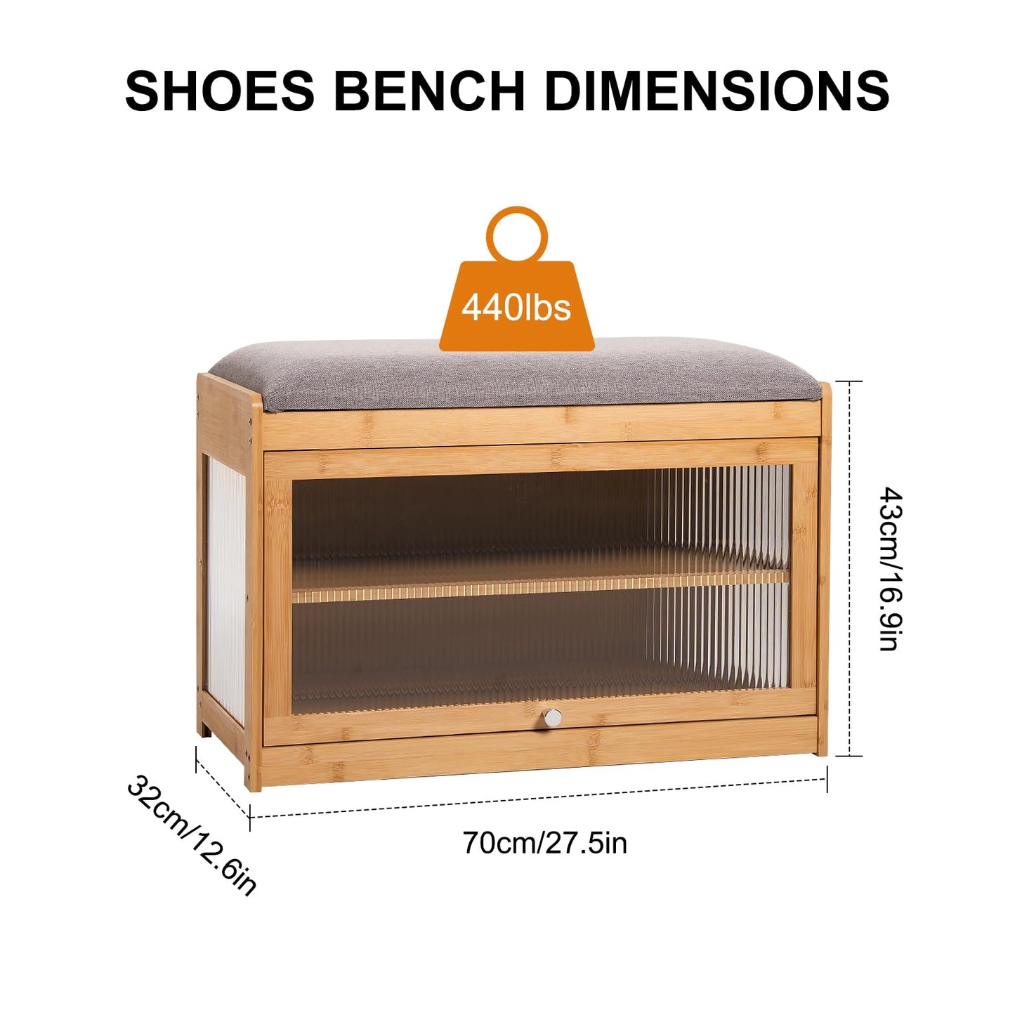 ZHUMUJIAJU Bamboo Shoe Storage Bench with Seat Cushion for Entryway, 27" Farmhouse Small Shoe Rack with Hidden Flip-Top Storage & Dustproof Acrylic Door, 2-Tier Narrow Shoe Cabinet Organizer, Natural