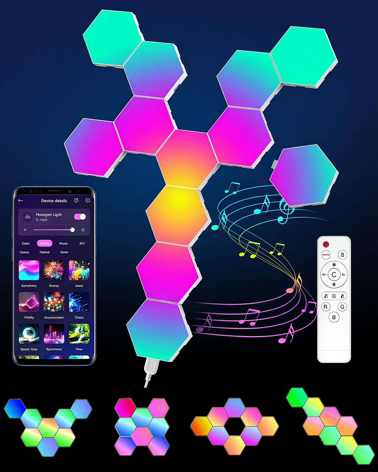 Kangtaixin Hexagon LED Lights 12 Pack - RGB Wall Panels with Music Sync, Smart App & Remote Control, DIY Modular Hex Light for Gaming Room, Bedroom, Living Room, Wall Decor
