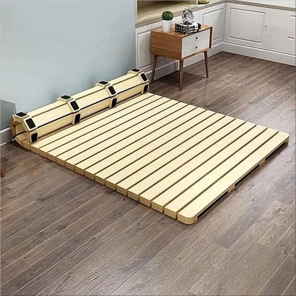 Breathable Bed Plate Solid Wood Futon Frame FoldingFolding Bed Frame - Portable Rollable Hard Bed Board with Slatted Design for Tatami Mat Use in Bedrooms & Living Rooms，（78.7 * 35.4in）