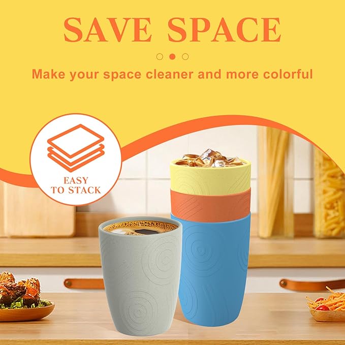 Homienly Drinking Glasses & Shatterproof Cups Set of 4 | Premium Wheat Straw, Non-Toxic Reusable Plastic Cups | Dishwasher & Microwave Safe for Beach, Camping... (12 oz, Beach Color)