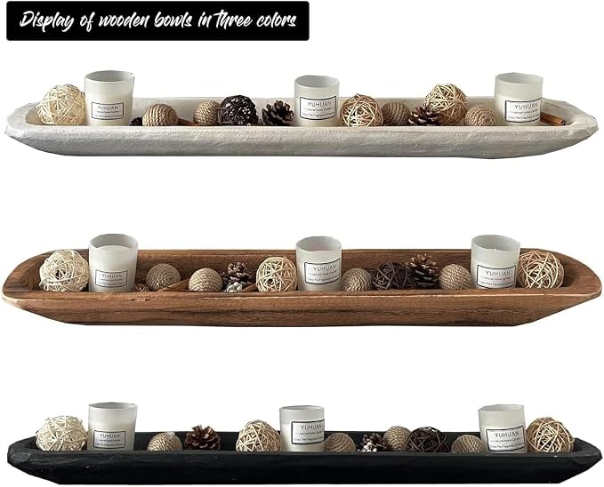 Wooden Dough Bowl Decor, Vintage Wooden Bowl Hand Carved Home Decor for Dining Table Center, Living Room, Kitchen Decor. (30inch brown)