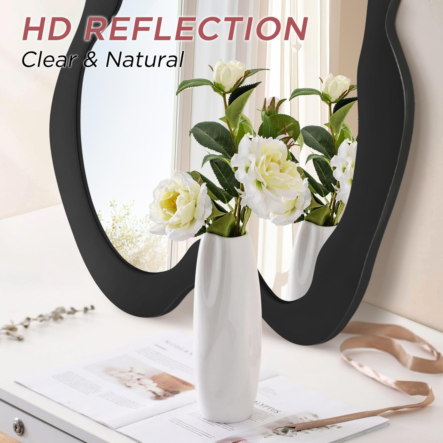 Fahomiss Irregular Wall Mirror - 20" x 28" Asymmetrical Wavy Mirror, Modern Decorative Wall Mirror with Black Wood Frame for Bedroom, Living Room, Entryway, Bathroom, Cloakroom