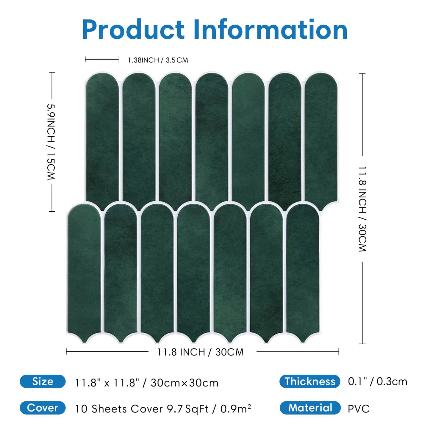 COMSTICKC Matte Dark Green Peel and Stick Tiles, 3D Wall Stickers, 10 Sheets, Ultra-Light Thin PVC Wall Panels 3D Fish Scale Stick on Tile Sticker Backsplash Kitchen Bathroom, 12"X12"