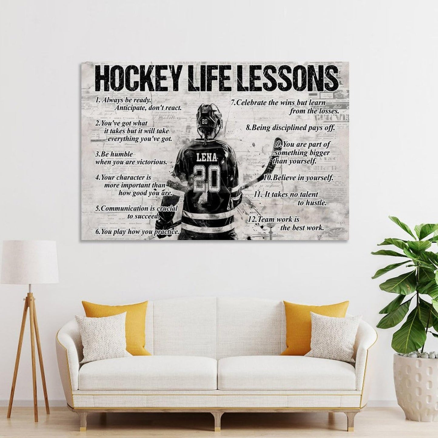 JHAMZPOSTER Hockey Life Lessons Poster Motivational Sports Canvas Wall Art Aesthetic Decorative Painting Living Room，Bars Cafes, Restaurants, Pool Halls And Hotelsstyle 12x18inch(30x45cm)