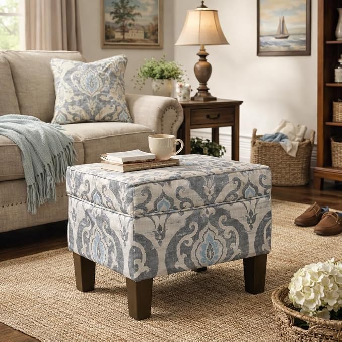 Spatial Order Home Decor | Dinah Collection Modern Storage Ottoman | Ottoman with Storage for Living Room & Bedroom(Blue Slate)