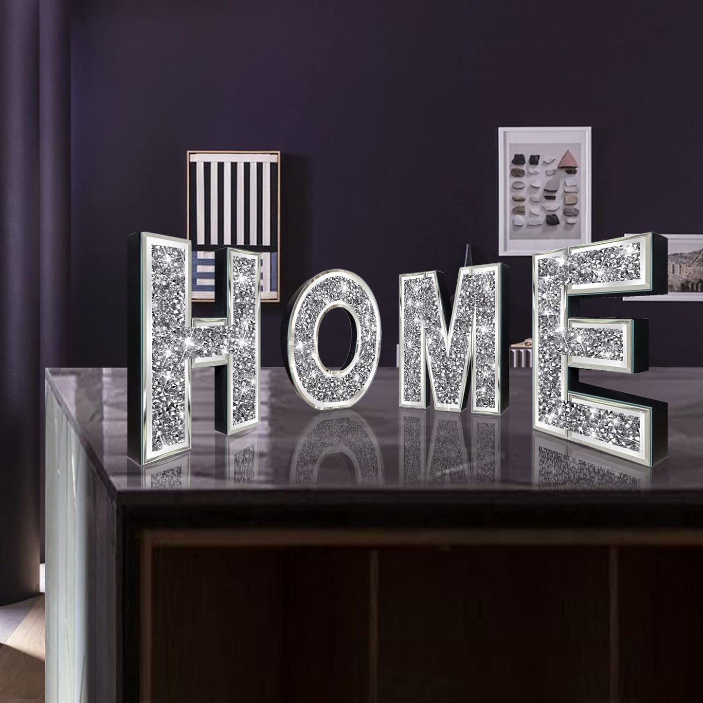 ZOLAPI 4 pcs Independent Letters Home.Glam Crystal Diamond Letters.Silver Mirror Glass Home Decoration for Wall, Fireplace, Bookshelf and Table.