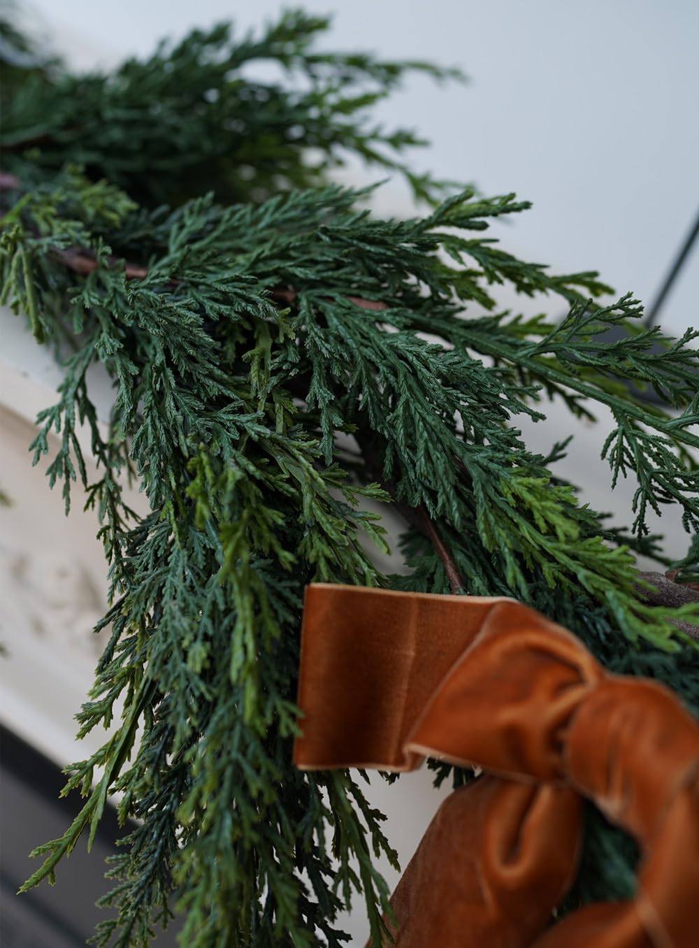 Christmas Cedar Garland,1Pcs 6ft Real Touch Cedar Pine Garland for Mantle Fireplace Outdoor Indoor Christmas Decorations