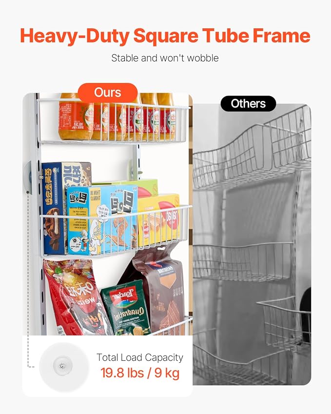 VEVOR Over the Door Pantry Organizer, 6-Tier Pantry Organization and Storage, Heavy-Duty Steel Hanging Spice Rack, Adjustable Wall Seasoning Shelves, for Home Kitchen Laundry Room Bathroom, White