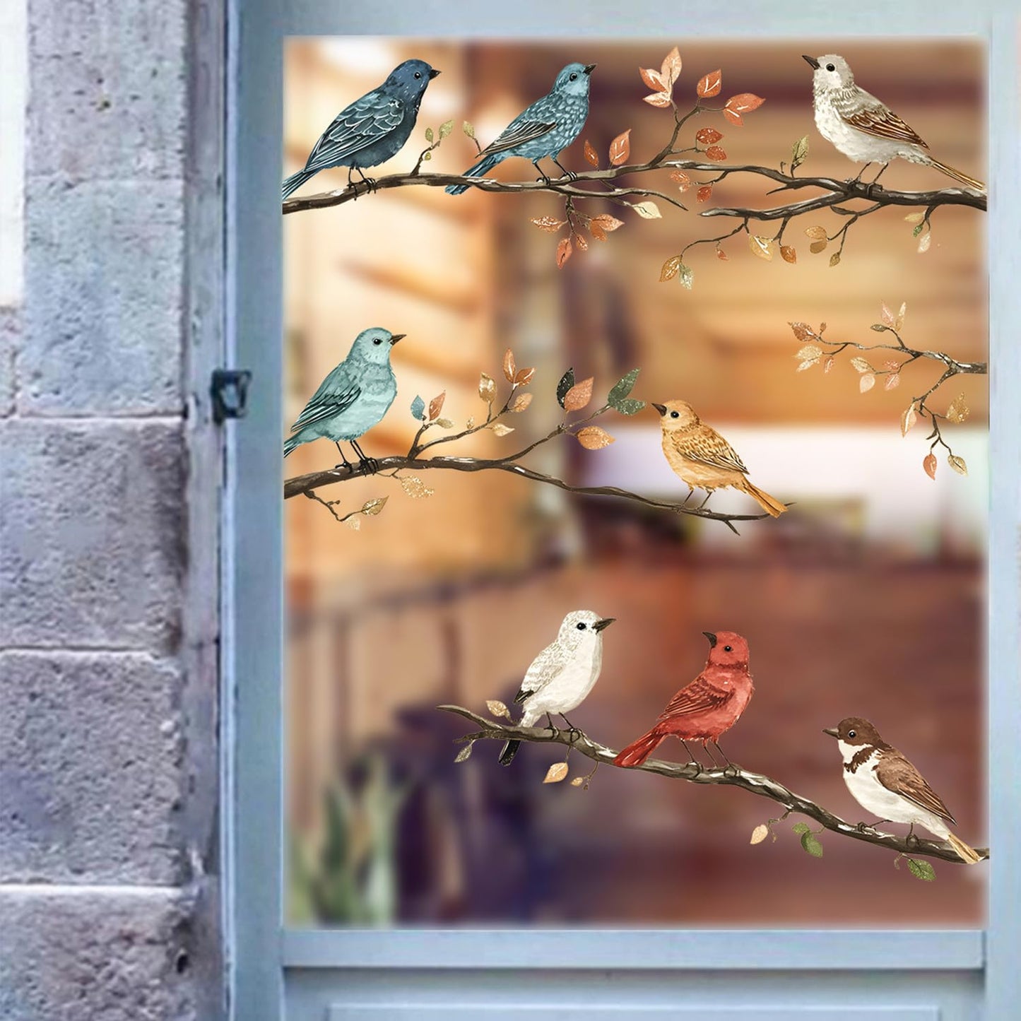 Nature Bird Branch Wall Decals – Removable Tree Branch Stickers with Birds & Autumn Leaves, Vinyl Wall Art Decor for Living Room, Bedroom, or Office