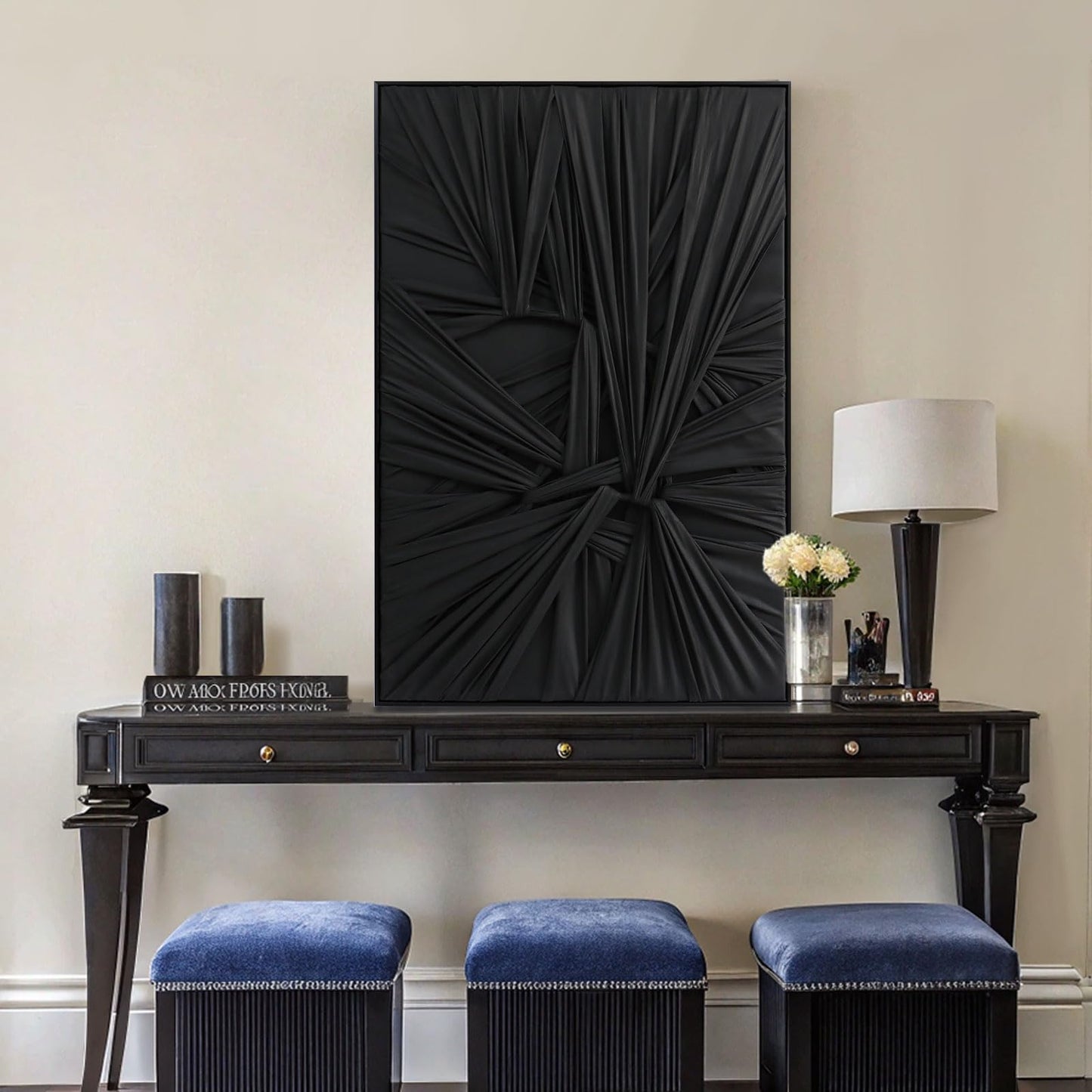 SAFERRYHOME Black Abstract Textured Minimalist Wall Art - 3D Contemporary Dimensional for Home Office Living Room Modern Wall Decor Framed - 24"x36"