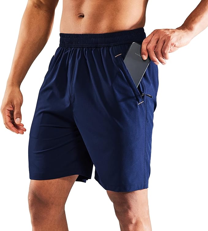 MIER Men's Quick Dry Running Shorts with Zipper Pocket, Elastic Waist Athletic Workout Exercise Fitness Shorts, 7 Inch