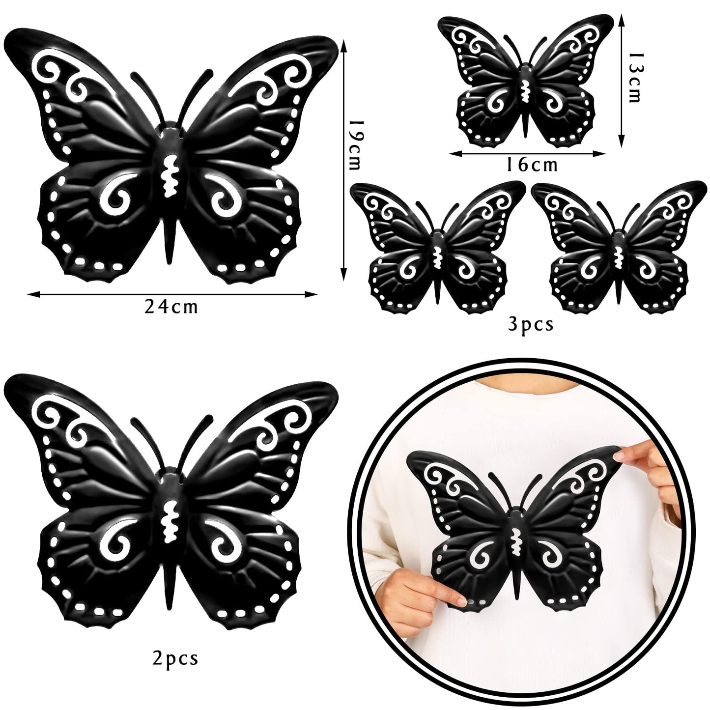 Moxweyeni 5 Pcs Butterfly Metal Wall Decor Black Butterfly Metal Wall Art Hanging Decor 3D Boho Butterflies Decoration Modern Farmhouse Rustic Walls Hanging for Bedroom Room Kitchen Indoor Outdoor