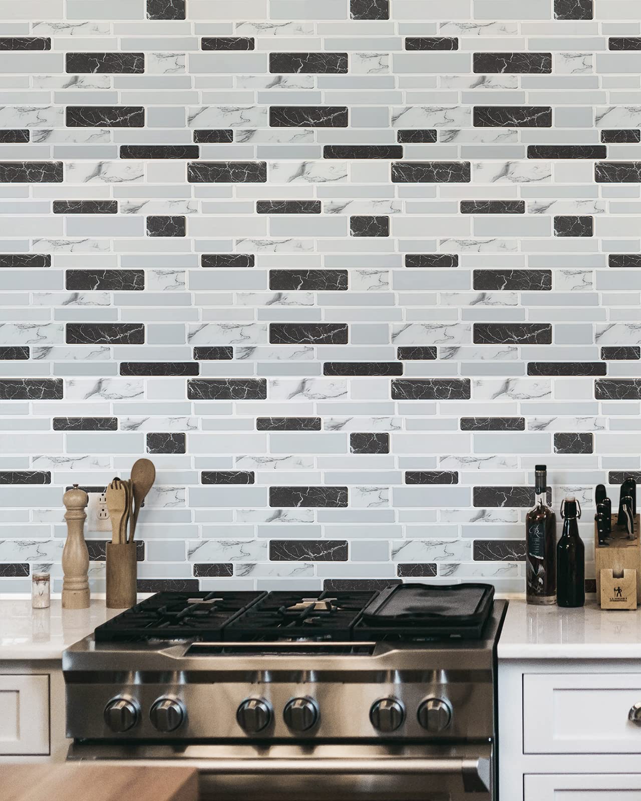 Art3d Thick Peel-and-Stick Kitchen Backsplash Tile, 10-Sheet Marble Design Self Adhesive Wall Tiles for Kitchen Bathroom Back Splash - Grey