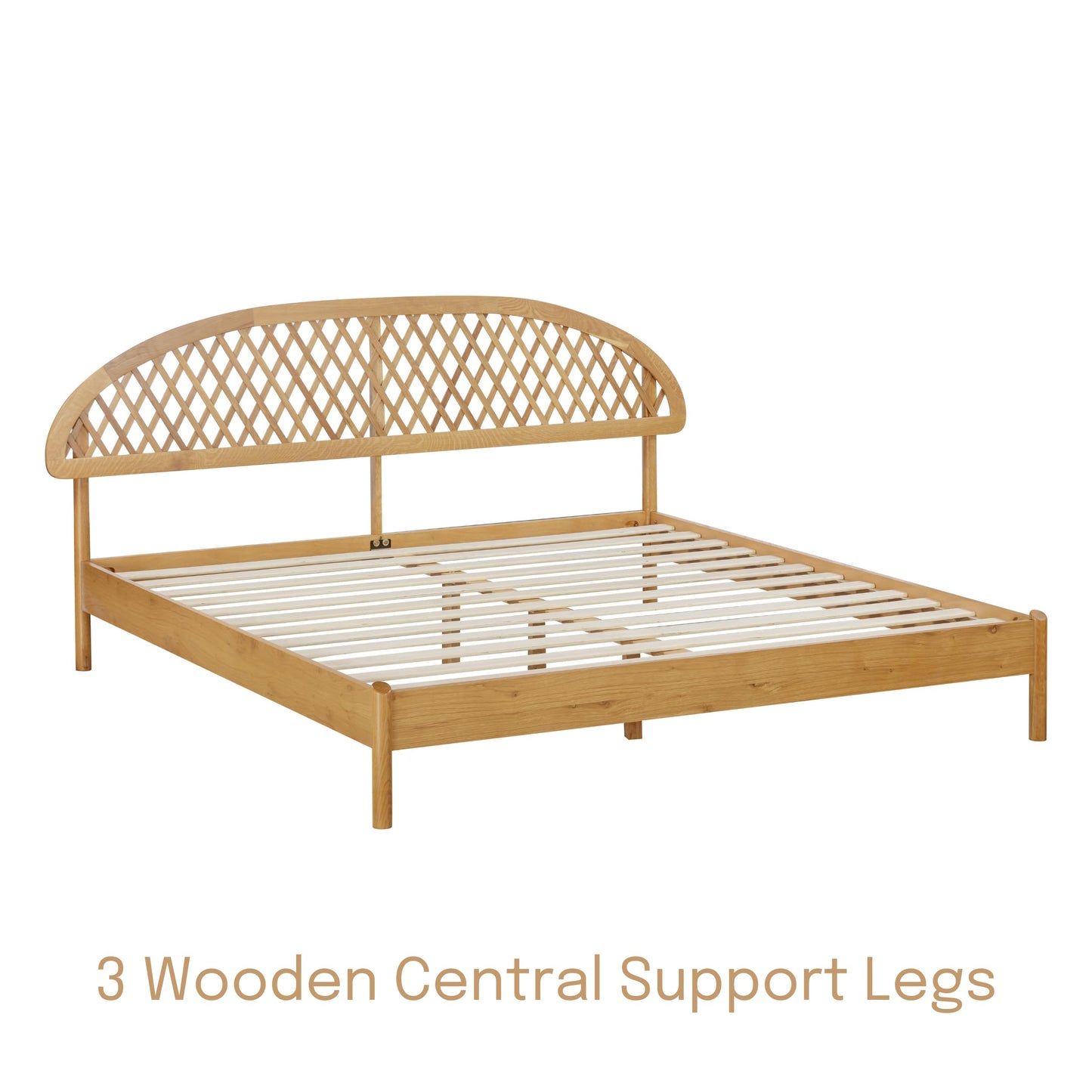 NTC Gem Wooden Bed Frame with Headboard, Solid Oak Foundation with Silent Slats and Wood Central Supports, 1000 Lb Capacity, Effortless Assembly, King - Rustic Oak