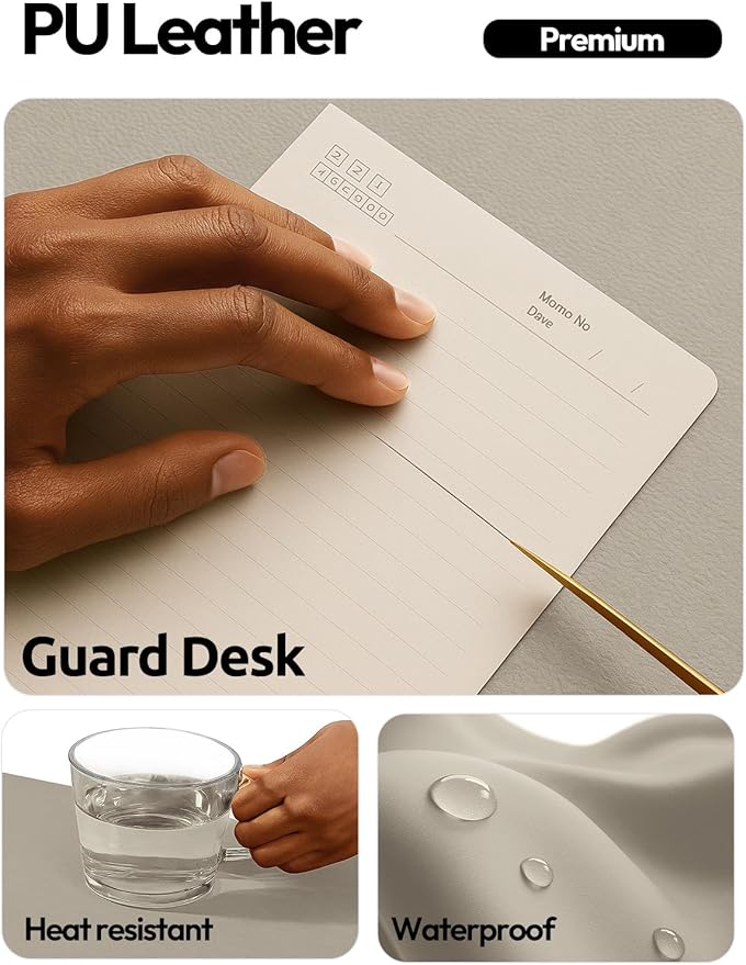 YSAGi Leather Desk Pad Protector, Office Desk Mat, Large Mouse Pad, Non-Slip PU Leather Desk Blotter, Laptop Desk Pad, Waterproof Desk Writing Pad for Office and Home (Olive Beige, 31.5" x 15.8")