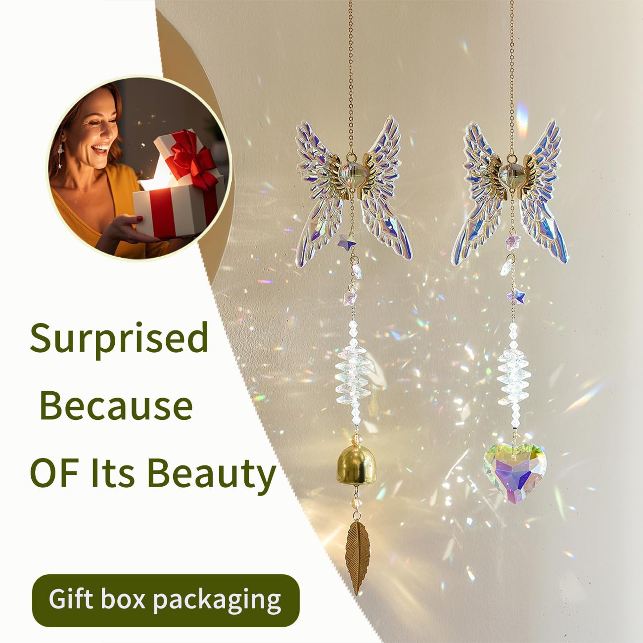 Crystal Angel Wing Suncatcher Hanging Decor - Sparkling Rainbow Maker for Window & Home, Ideal Gift for Holiday, Birthday & Housewarming (Angel's Light)