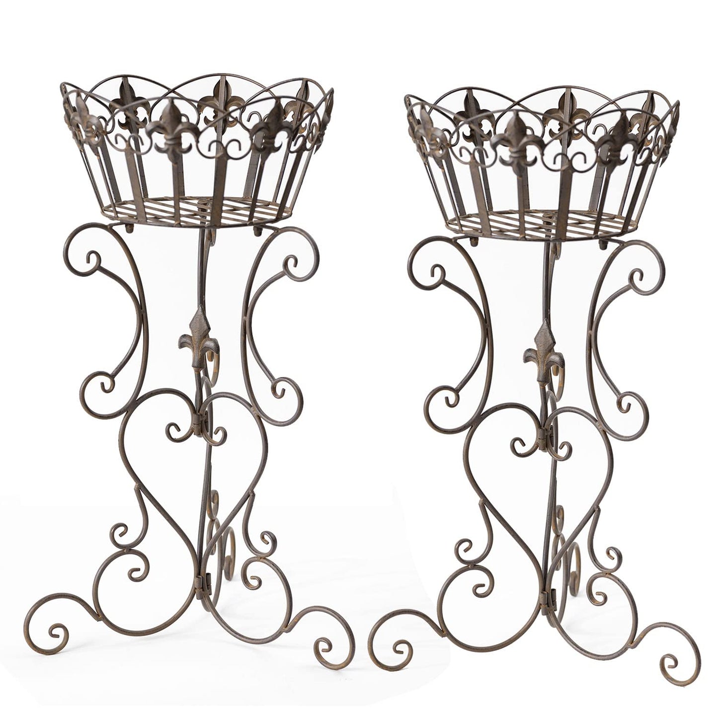 TICKCACY 2 Pack Metal Tall Plant Stands, 25 Inch Wrought Iron Plant Stand, Heavy Duty Pot Stand Pedestal Holders, Unique Decorative Potted Planter Display Rack for Indoor Outdoor Garden Patio Lawn