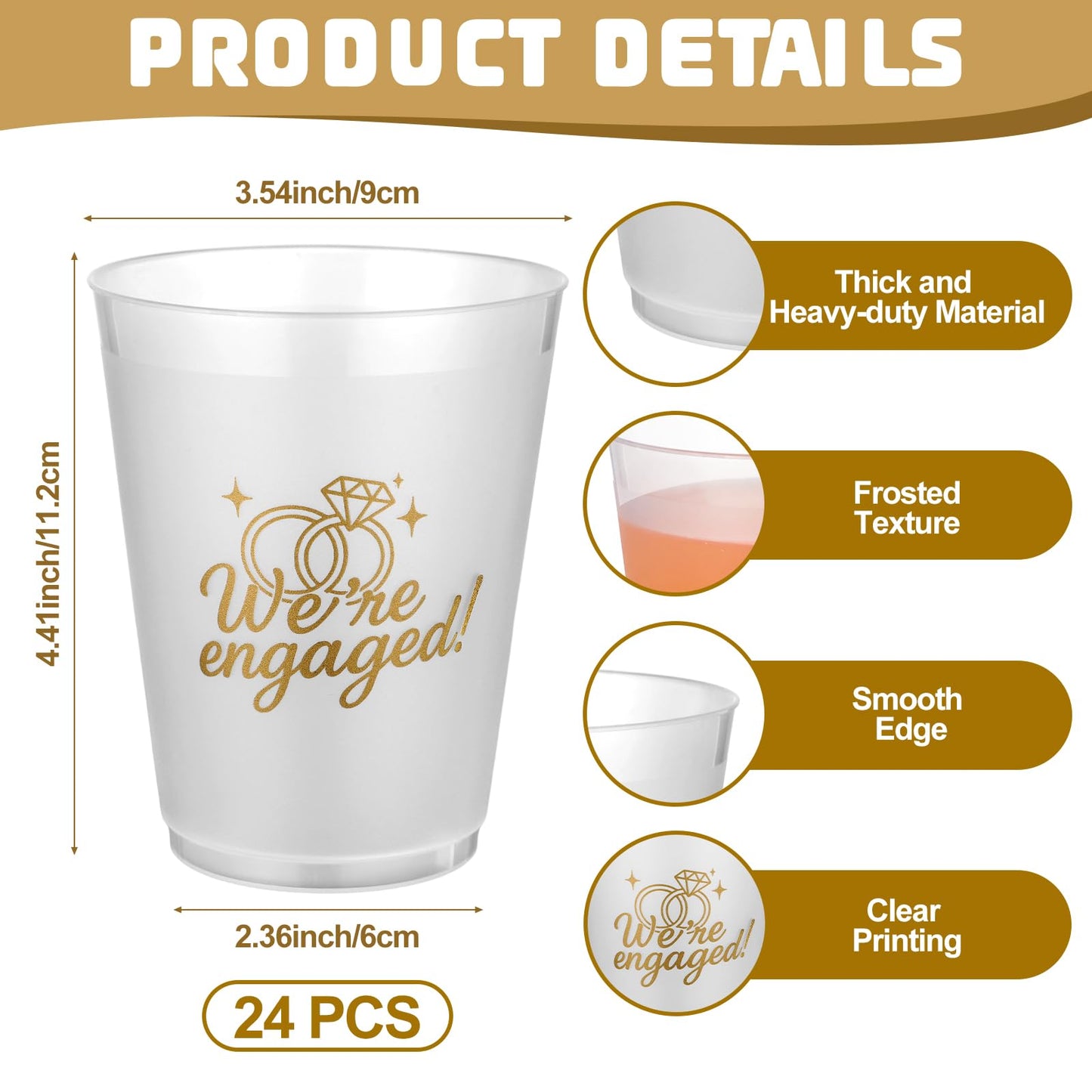 Yungyan 24 Pcs 16 oz We Are Engaged Cups Cute Bride Reusable Plastic Frosted Cups for Bachelorette Party Supplies Favors Wedding Bridal Shower Decoration (Engaged Party)