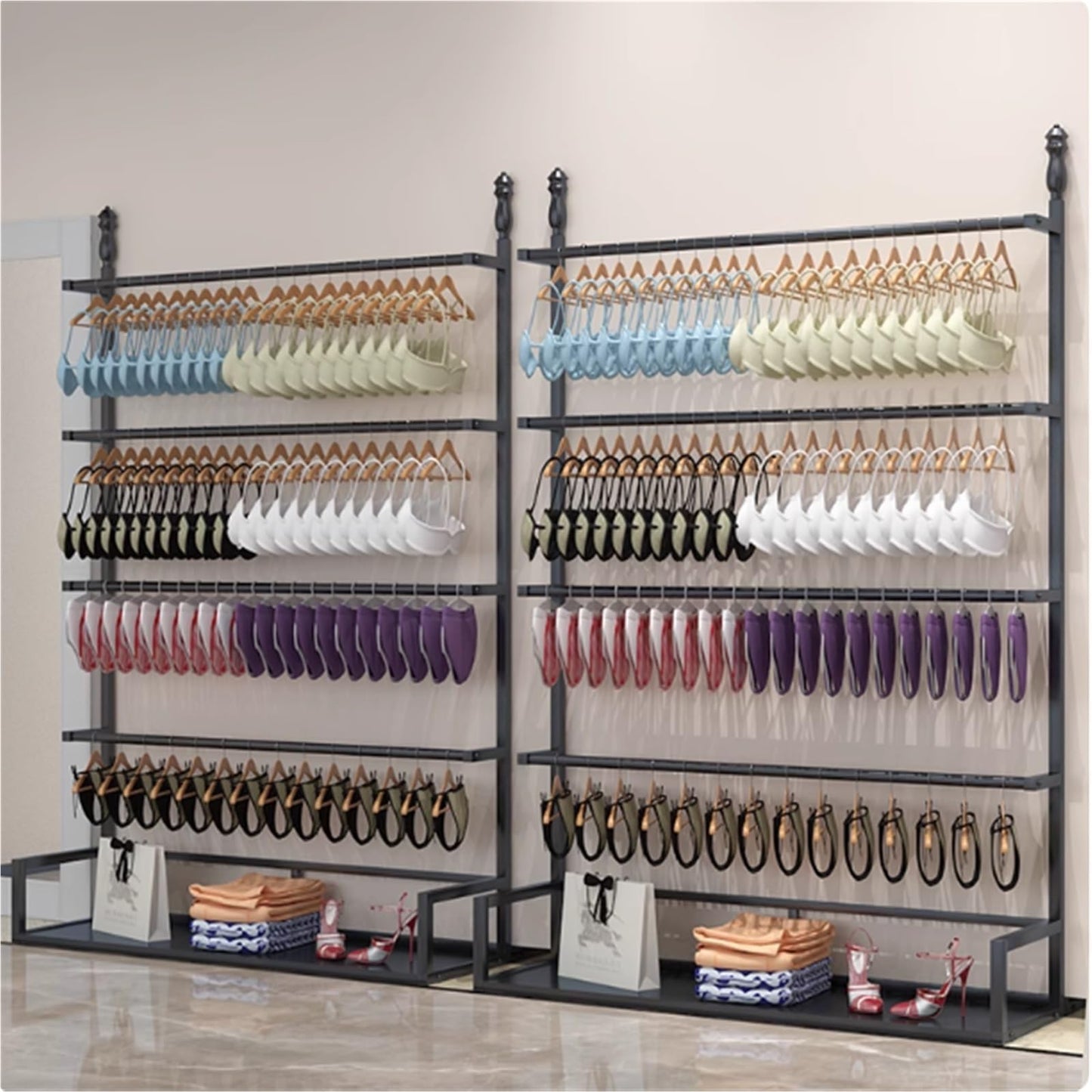 Freestanding Underwear Display Stand, Metal, Lingerie Garment Rack, Retail Sock Show Shelves, Commercial Clothing Store Shelf, for Bras, Shorts, Hats,(White,100 * 35 * 180cm)