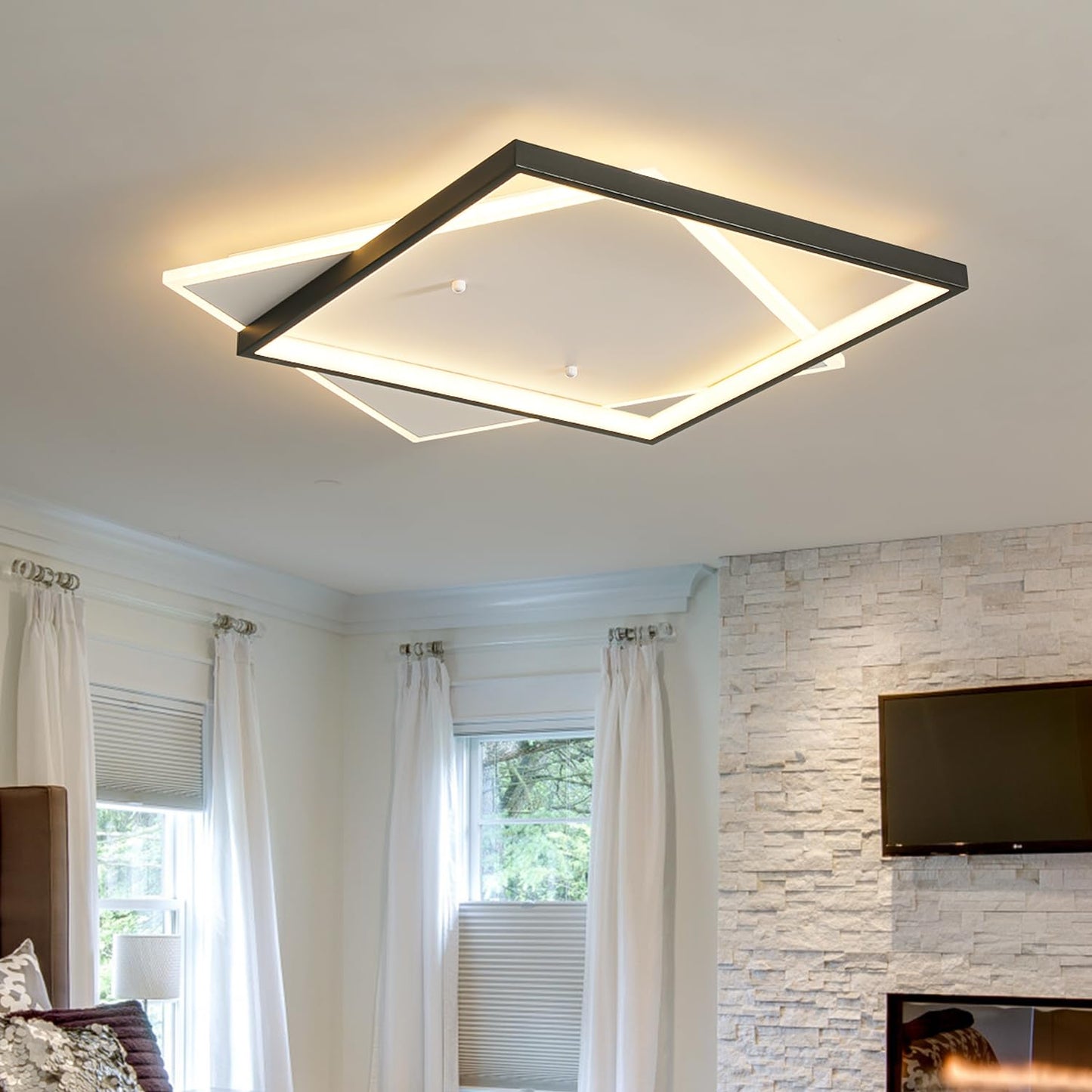 Shine LUEST Black Modern LED Bedroom Ceiling Light Dimmable Flush Mount Ceiling Light Fixture 22" Square Ceiling Lamp with Remote Control Kitchen Lighting Fixture Ceiling,Suitable for Bedroom,Hallways