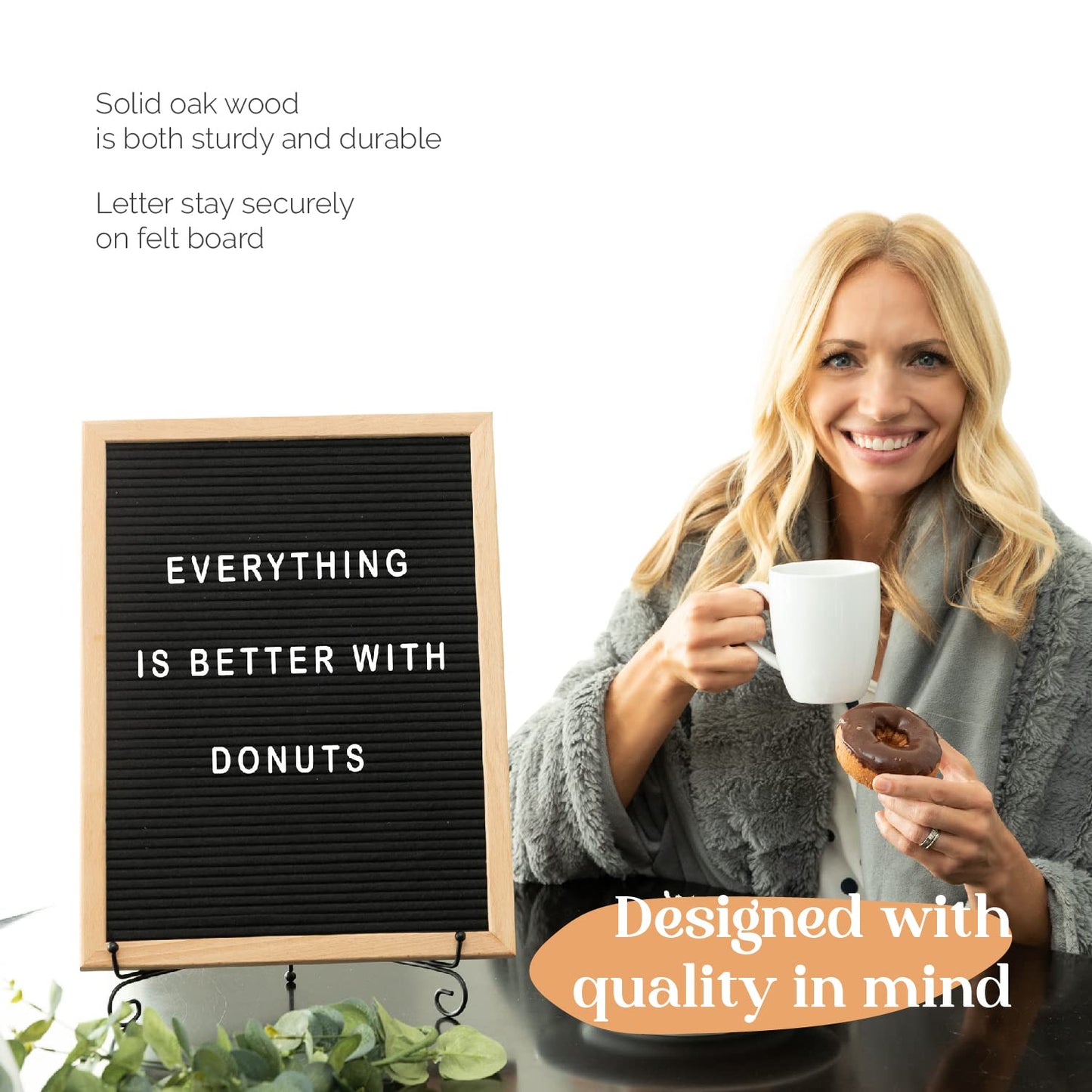 TrendArti Felt Letter Board - 680 Letters, Numbers & Symbols, 16 x 12 inch, Changeable Message Board for Notes & Announcements, Wood Frame, 2 Storage Bags, Light Brown Frame