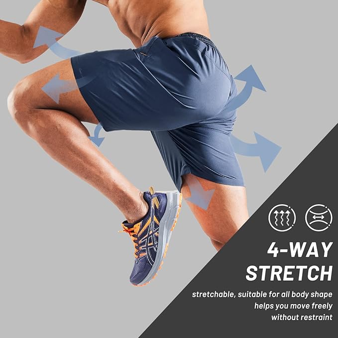 MIER Men's Quick Dry Running Shorts with Zipper Pocket, Elastic Waist Athletic Workout Exercise Fitness Shorts, 7 Inch