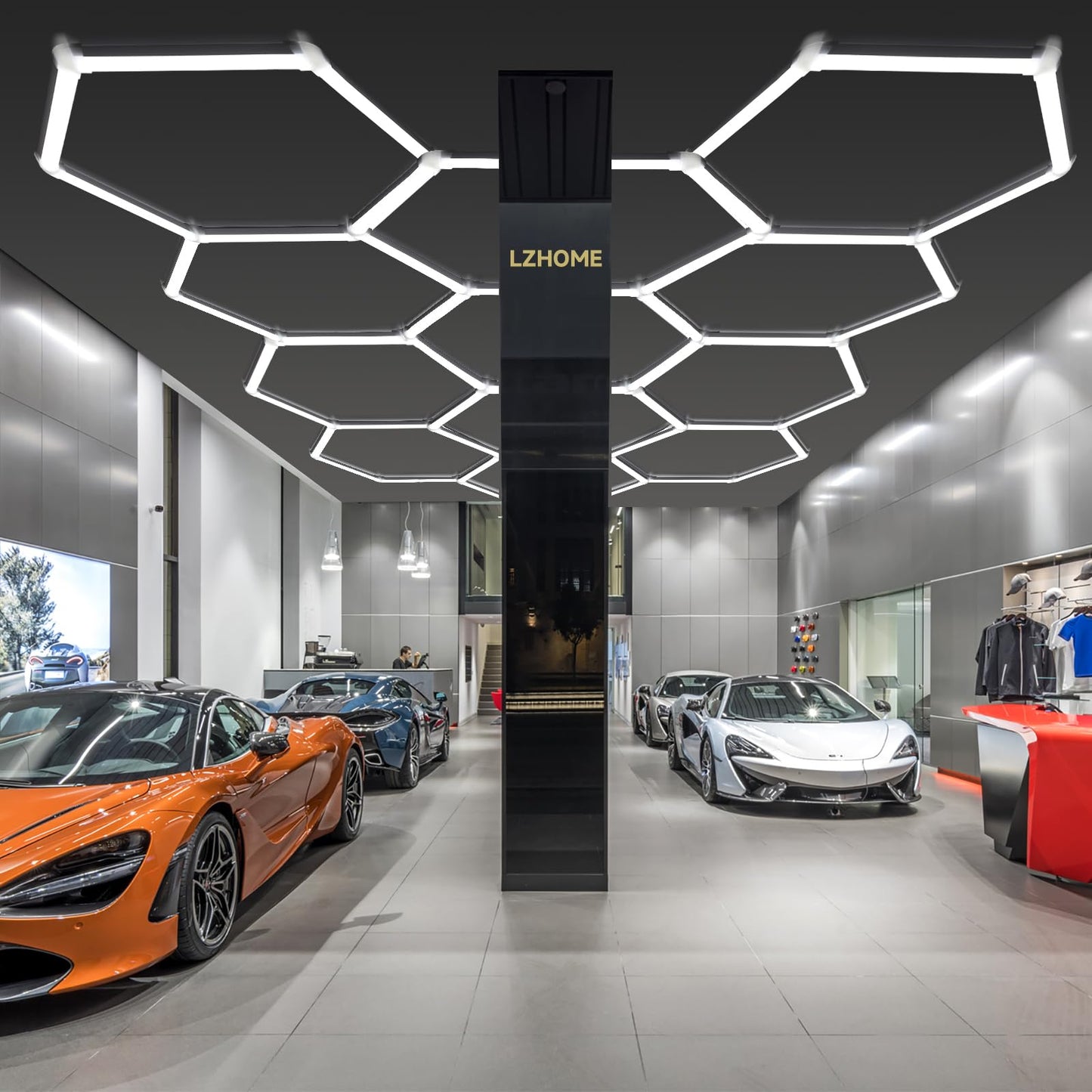 LZHOME Hexagon Garage Light Fixture 48 Packs: 52800LM Super Bright Honeycomb Led Ceiling Lights, 5000K Natural White, Hexagon Light for Garage Basement Warehouse Gym Car Detailing Shop etc