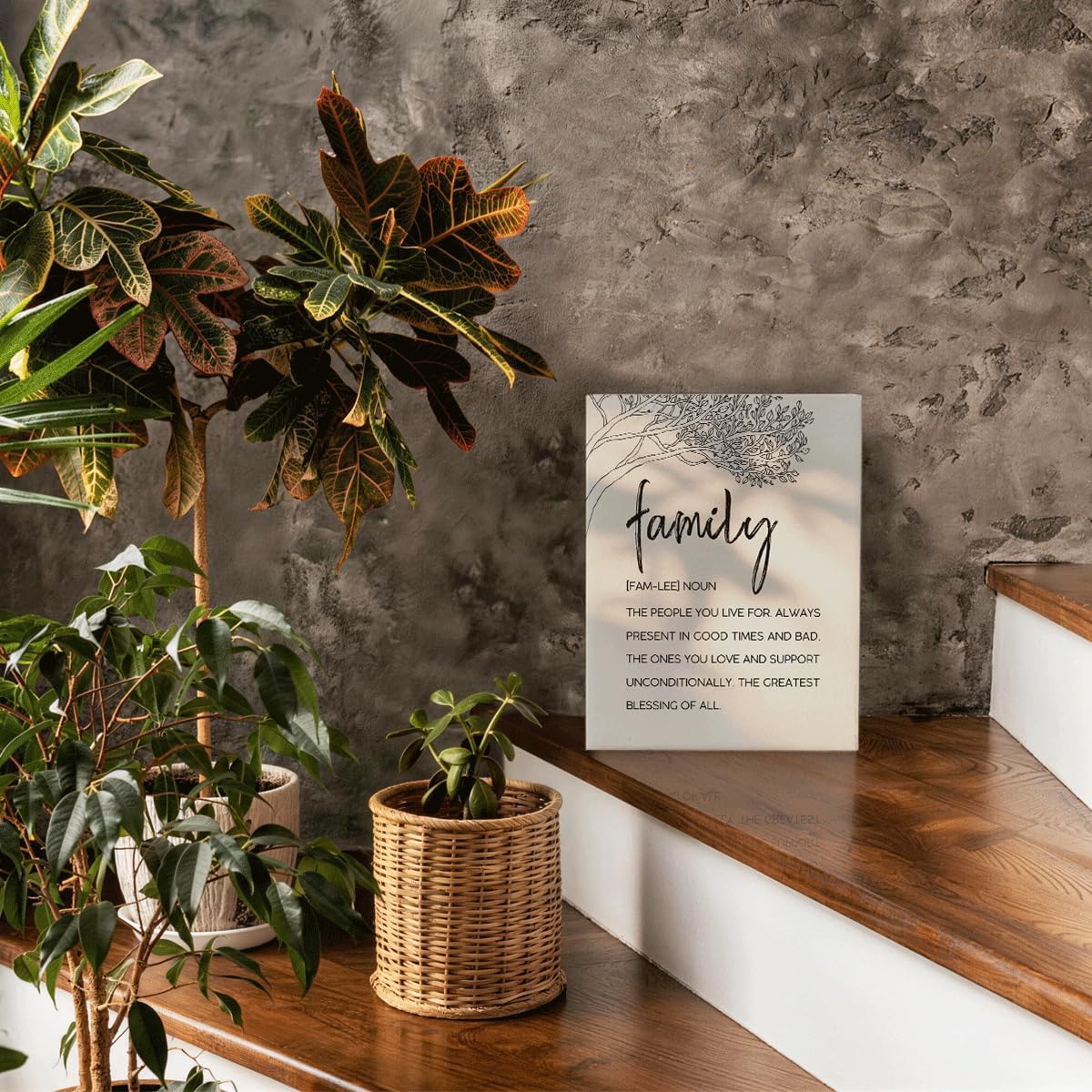 RTVJTERQ Family Definition Quote Canvas Wall Art, Thoughtful Gift for Family, Minimalist Tree Line Art Print, Gallery Wrapped Canvas 8x10 Inches, Living Room Decor