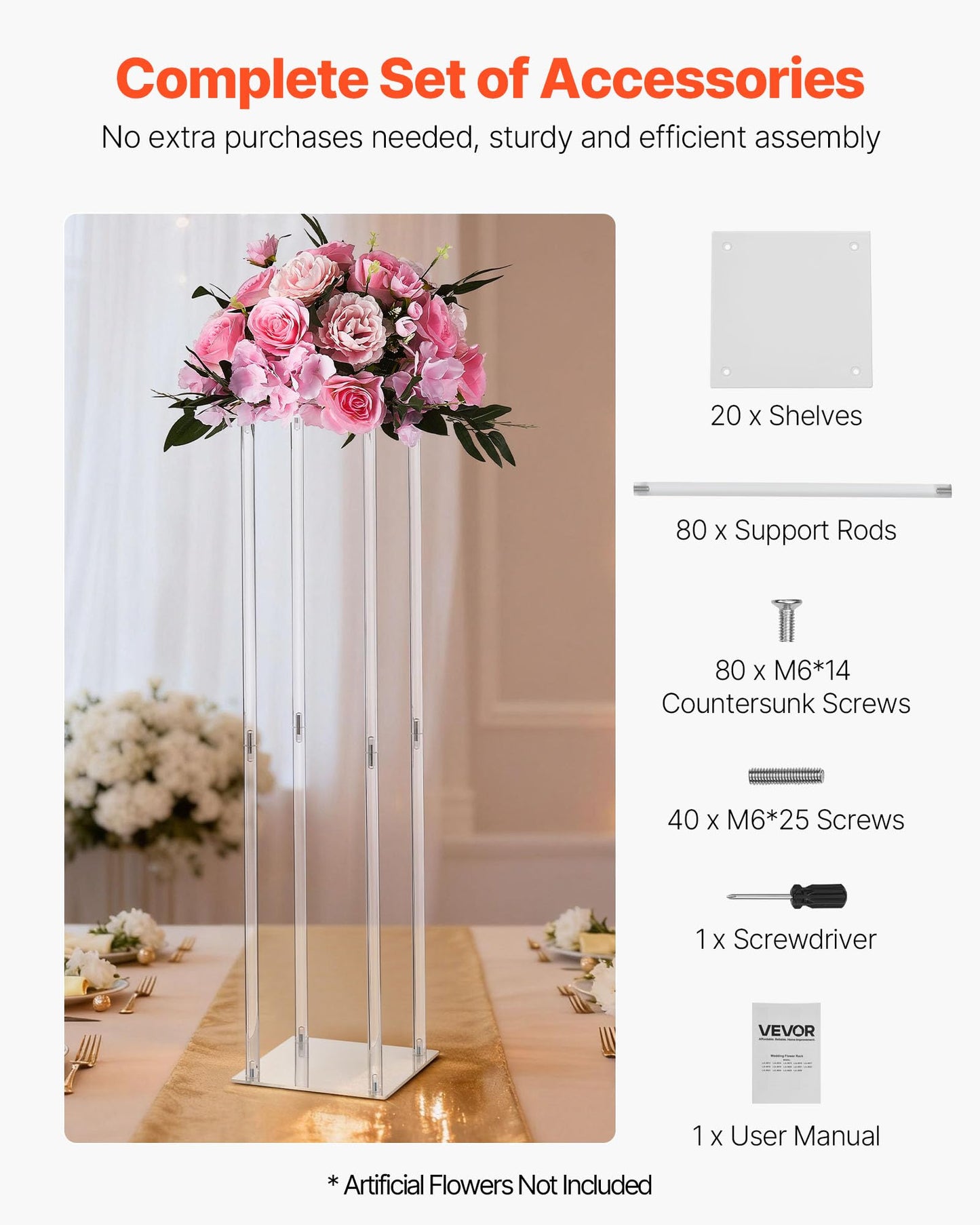 VEVOR Wedding Flower Stand, 10PCS 31.5-inch Column Flower Stand, Floral Stands with Acrylic Laminate, Cylindrical Cubic Floral Display Rack for Wedding, Party, Birthday, Home, Centerpiece Stands