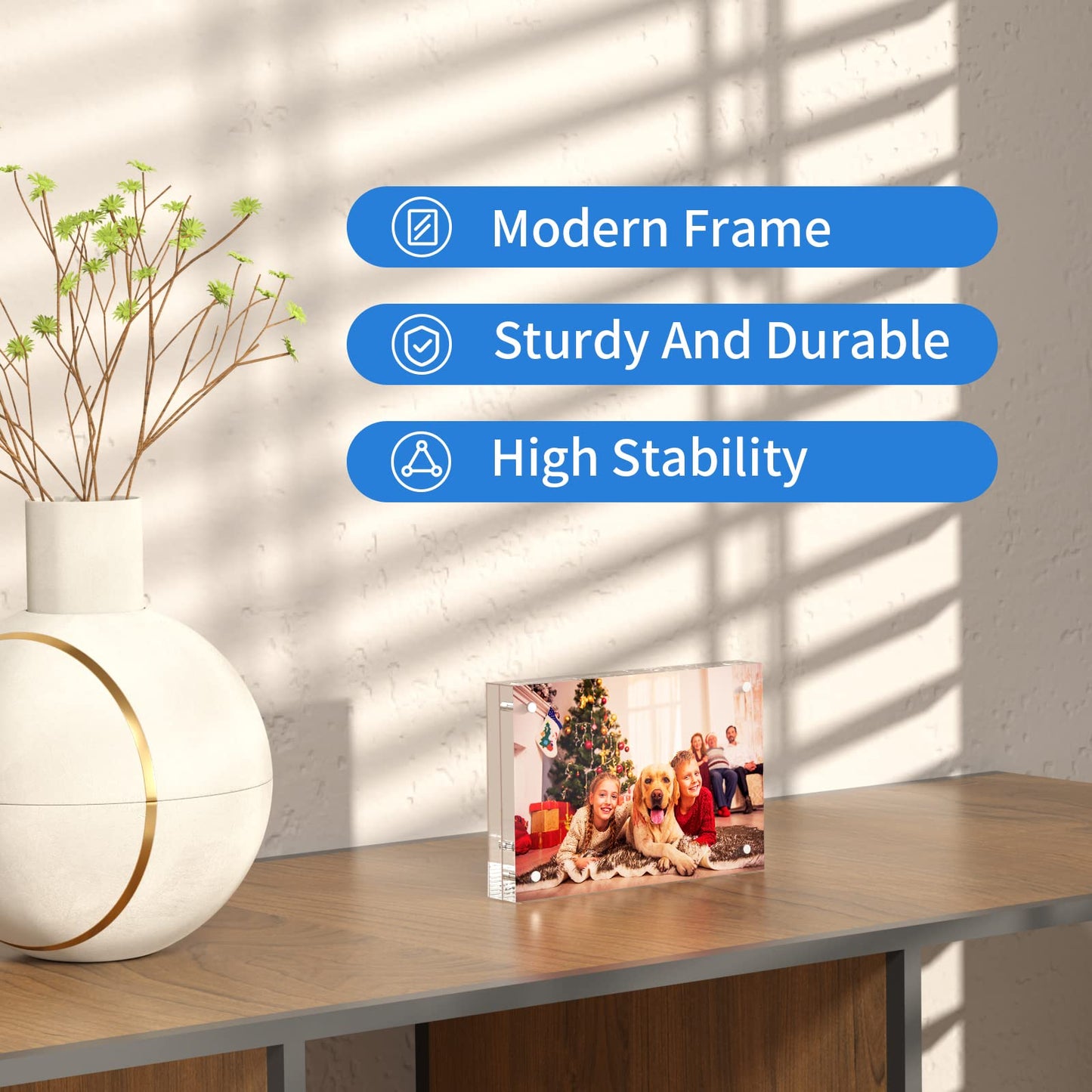 NIUBEE 4x6 Acrylic Picture Frame, Photo Frame 20% Thicker Block,Clear Frameless Acrylic Frames Double Sided,Magnetic frames for Desktop Display