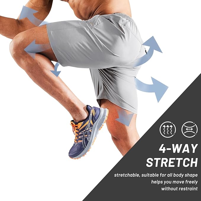 MIER Men's Quick Dry Running Shorts with Zipper Pocket, Elastic Waist Athletic Workout Exercise Fitness Shorts, 7 Inch