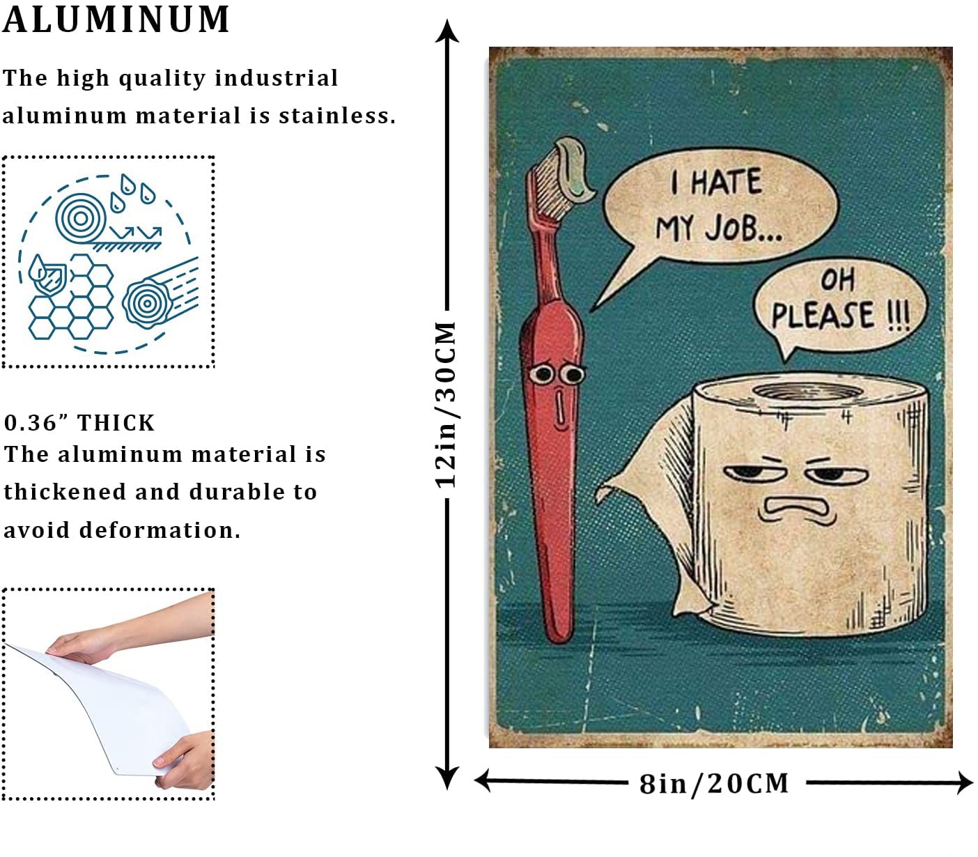 QKIODS Metal Sign I Hate My Job Oh Please Funny Toilet Retro Tin Sign Bathroom Wall Art Home Décor, 12x8inch