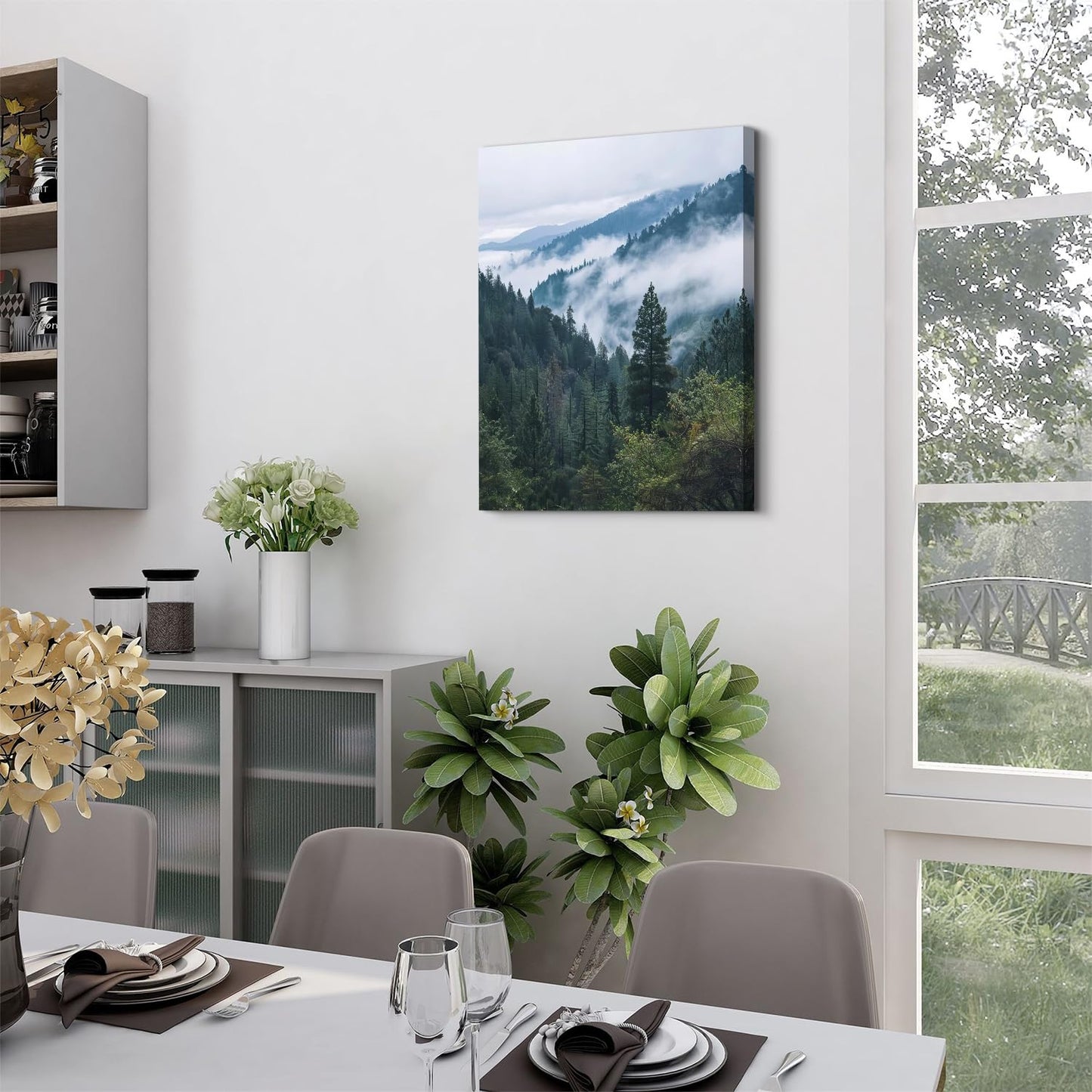 Great Smoky Mountain Wall Art Foggy Forest Landscape Picture Canvas Prints for Living Room Bathroom Misty Pine Tree Wall Decor Nature Green Tropical Poster Painting Artwork Home Decorations 12x16”